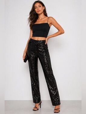 NWT Forever 21 Black Sequin Pants Women’s L Party Club Glam